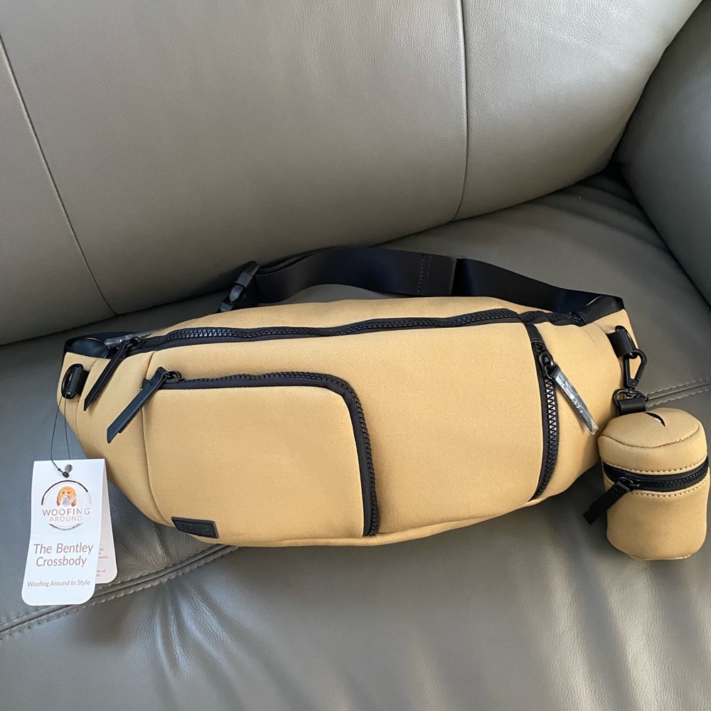 NWT Woofing Around The Bentley Tan Crossbody/Sling Premium Bag. 